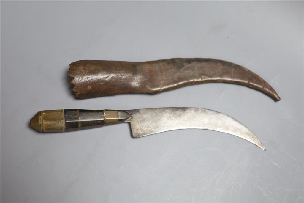 An 18th/19th century German hanger blade, overall length 45cm, and another dagger with horn mounted handle